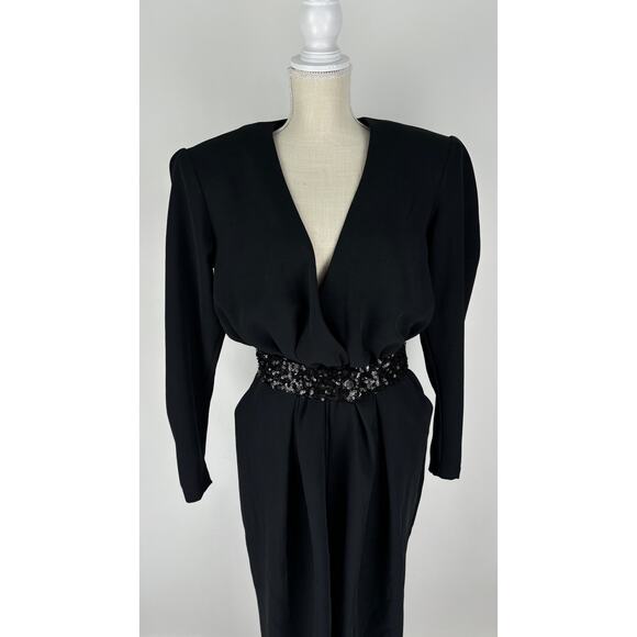 Les Archives Liberte Jumpsuit V Neckline Padded Shoulders Womens Small Black New - Picture 3 of 15